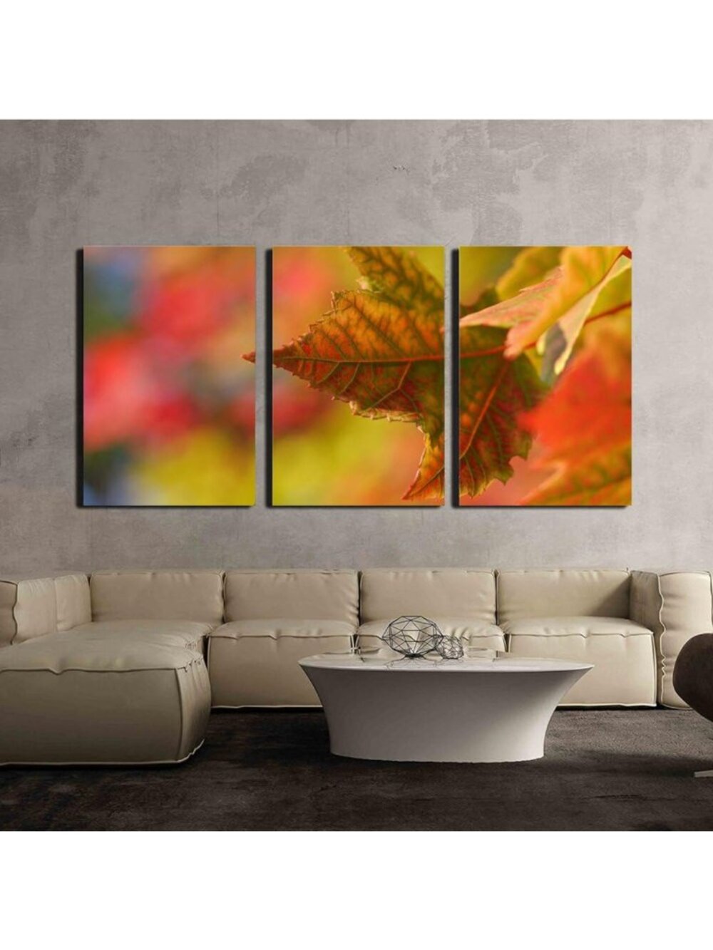 3-Piece Canvas Wall Art Set - Closeup Maple Leaf Fall Decor - Modern Framed Art